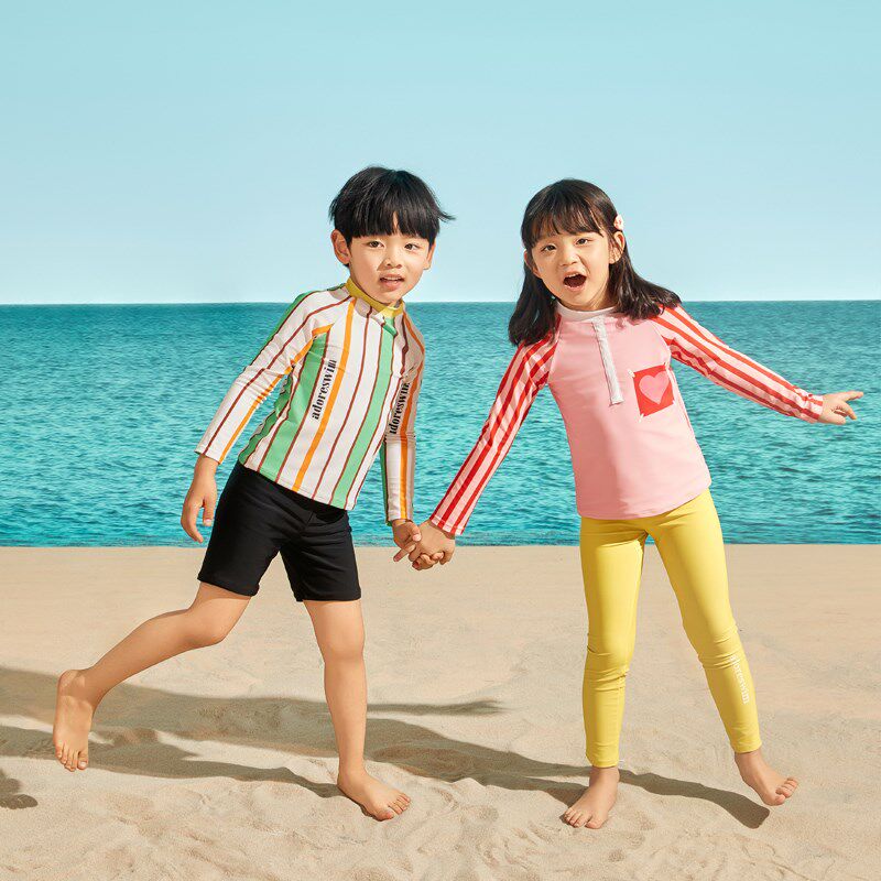 爱多尔2024新款女孩游泳衣儿童泳装长袖长裤防晒男童泳裤套装泳衣