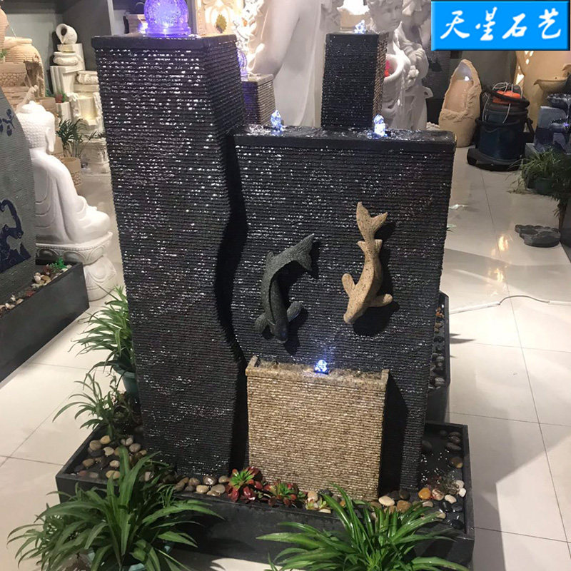 落地定制石材室内外流水摆件花园庭院阳台工程装饰工艺品鱼池水景