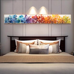床头卧室森林系绿植清新横版 饰画客厅画沙发背景墙细窄长条挂画 装
