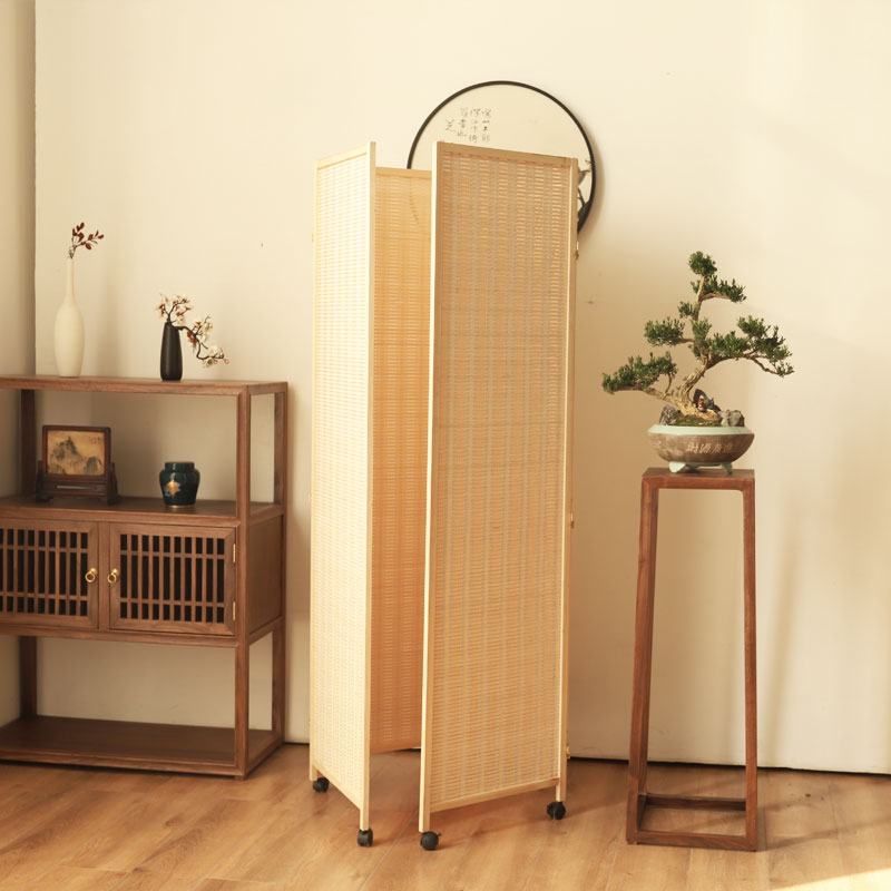 可移动屏风隔断客厅办公室玄关简约卧室遮挡帘饭店推拉折屏带滑轮