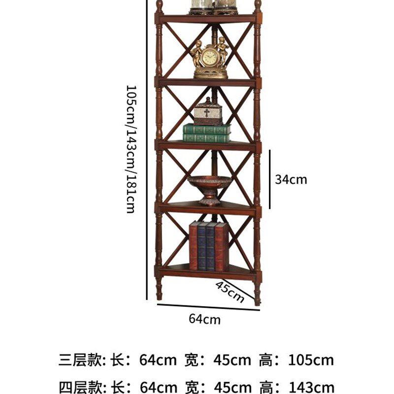 实木美式三角置物架落地收纳架客厅卧室小摆件陈列柜墙角书架角柜