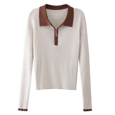 polo领短款毛衣女2025春季新款女装修身长袖小个子翻领打底针织衫