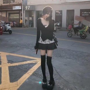 秋冬修身 女 显瘦设计感纯欲甜美毛毛拼接针织上衣 半身裙两件套装