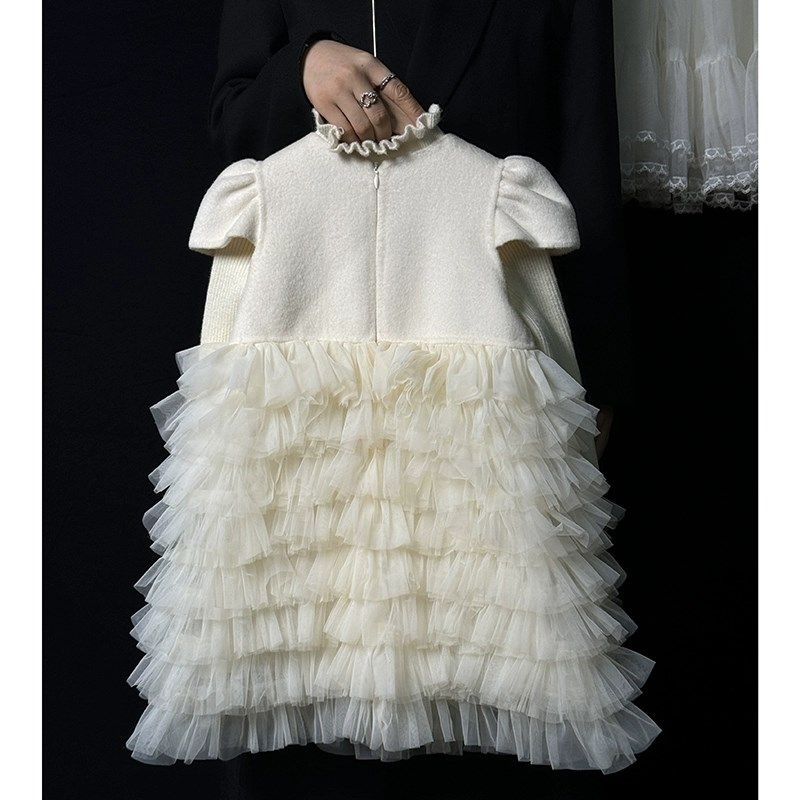 女童气质羊毛网纱蛋糕裙冬季新款新年生日礼服公主裙