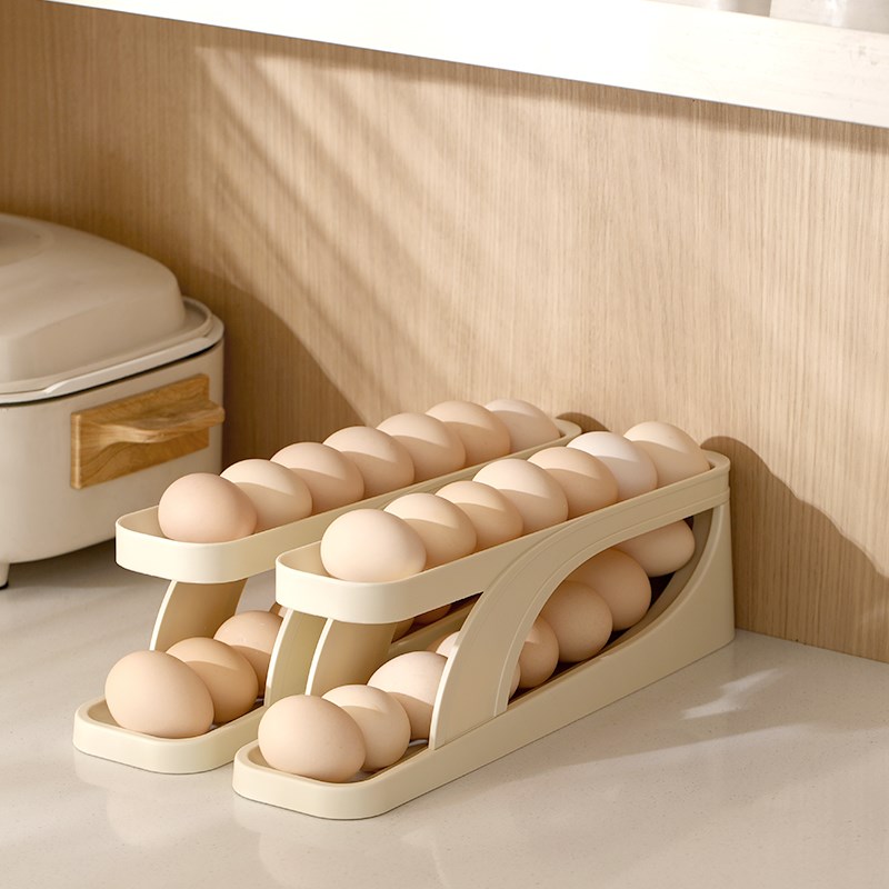 鸡蛋收纳盒冰箱用侧门保鲜盒厨房专用装滚动滑梯式滚蛋架托筐盒子