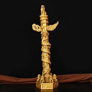黄铜华表摆件办公室客厅望天吼中华盘龙柱装饰工U艺品大号华表柱