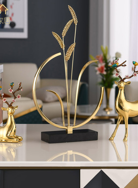 轻奢黄铜大麦摆件客厅玄关电视柜乔迁新居开业礼品新中式家居饰品