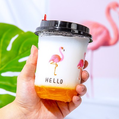 95口径一次性胖胖杯U型奶茶杯网红啵啵杯酸奶塑料果汁饮料杯带盖