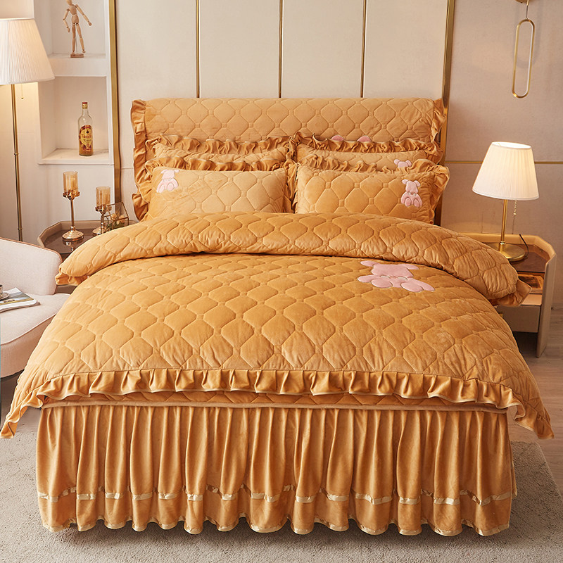 冬季加厚水晶绒床裙四件套绣花被套床头罩五件套夹棉床罩床单被罩,床上用品,床品套件/四件套/多件套,淘宝优惠券,粉丝福利购,淘宝优惠卷