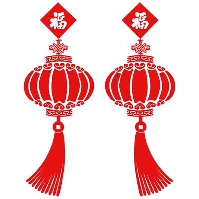 福字红灯笼墙纸3d立体墙贴画自粘客厅玄关店面橱窗玻璃门背景装饰
