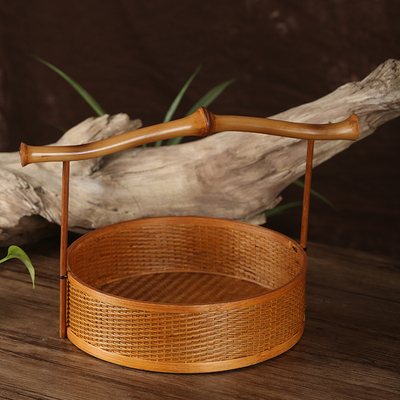 手工藤编竹编提篮中式食盒手提竹篮水果篮客厅用便携茶具收纳篮子