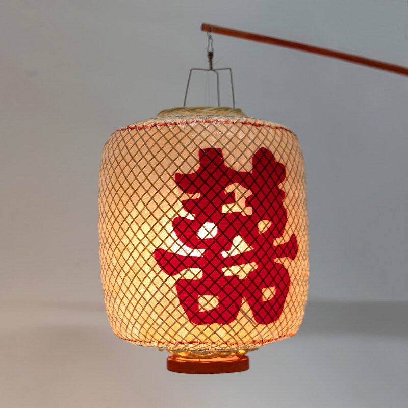 摄影道具竹编中式古风灯笼油纸仿古结婚喜字灯笼装饰定制纸灯笼