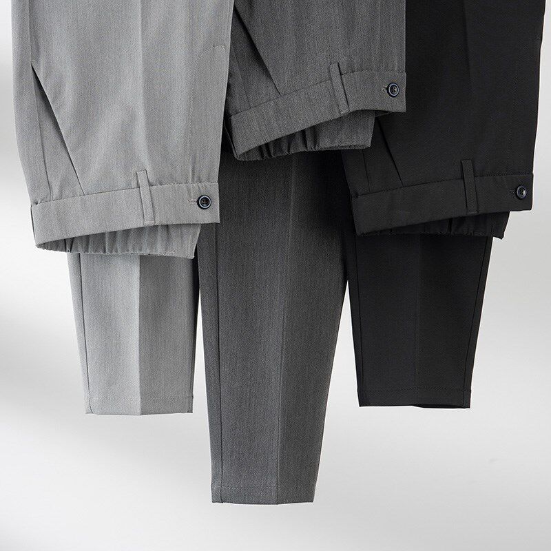 夏季大码西裤男加肥加大弹力灰色裤子宽松大号九分休闲胖子西装裤