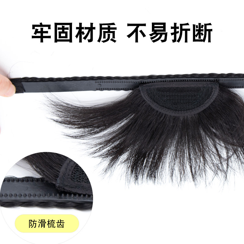 真人发辫子发箍式齐刘海片女逼真隐形真发圆脸齐刘海遮白发头发帘