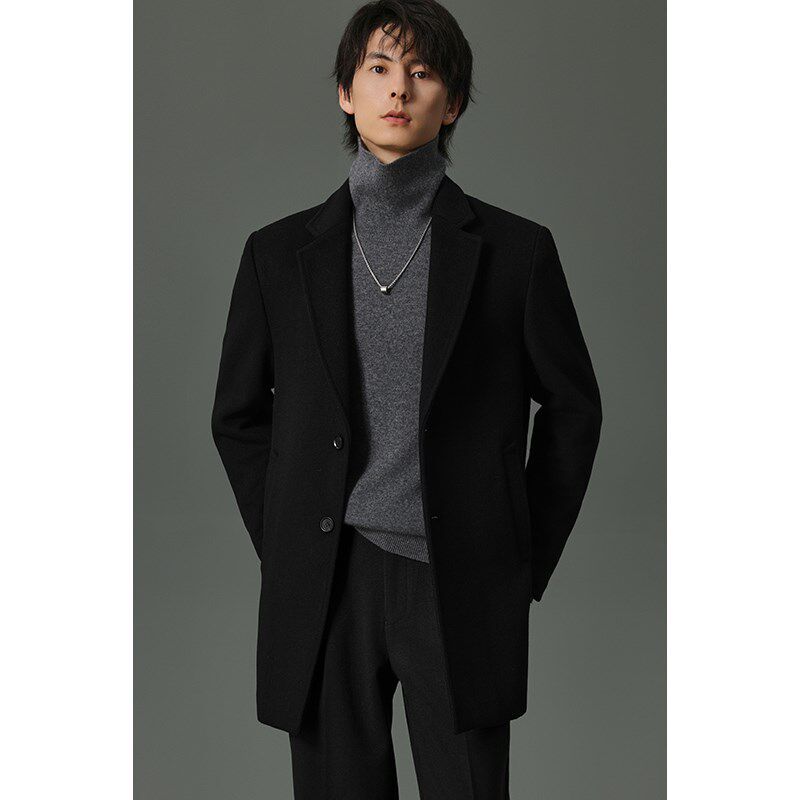 【储格】780g加厚羊毛呢子大衣男双色短款行政风衣外套冬季保暖