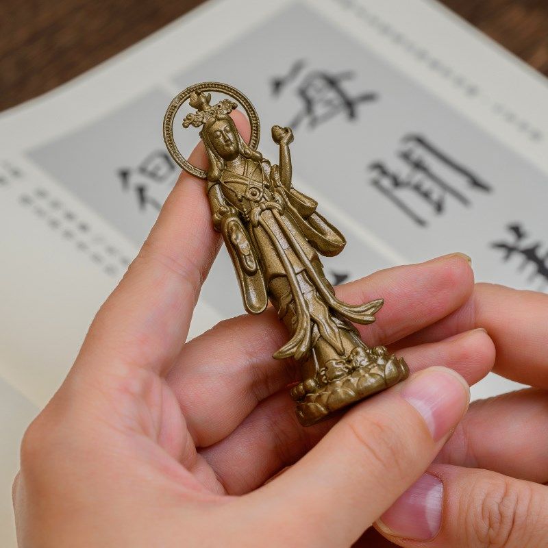 简修行大吉祥天女像纯黄铜佛像雕像随身精致禅意茶空间家居装饰品