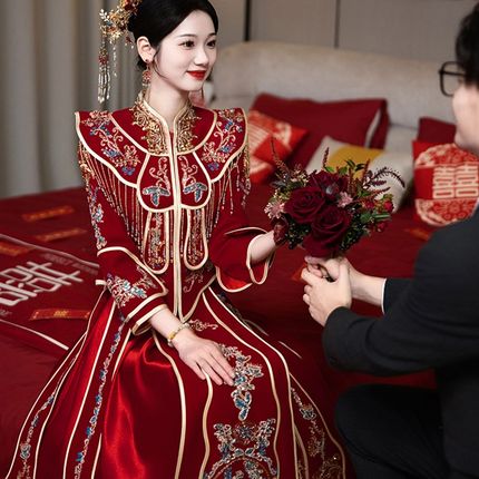 显瘦秀禾服新娘新款嫁衣结婚敬酒服小个子秀和服中式婚服2024春夏