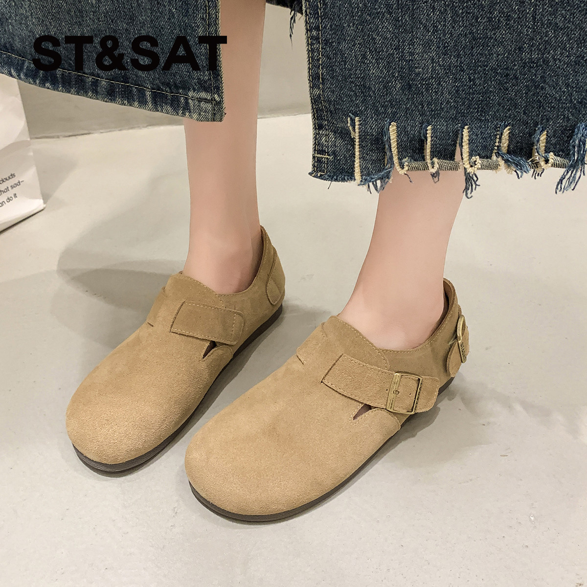 星期六勃肯鞋女2026新款春季复古全包软底真皮平底懒人一脚蹬单鞋,女鞋,勃肯鞋/软木鞋,淘宝优惠券,粉丝福利购,淘宝优惠卷