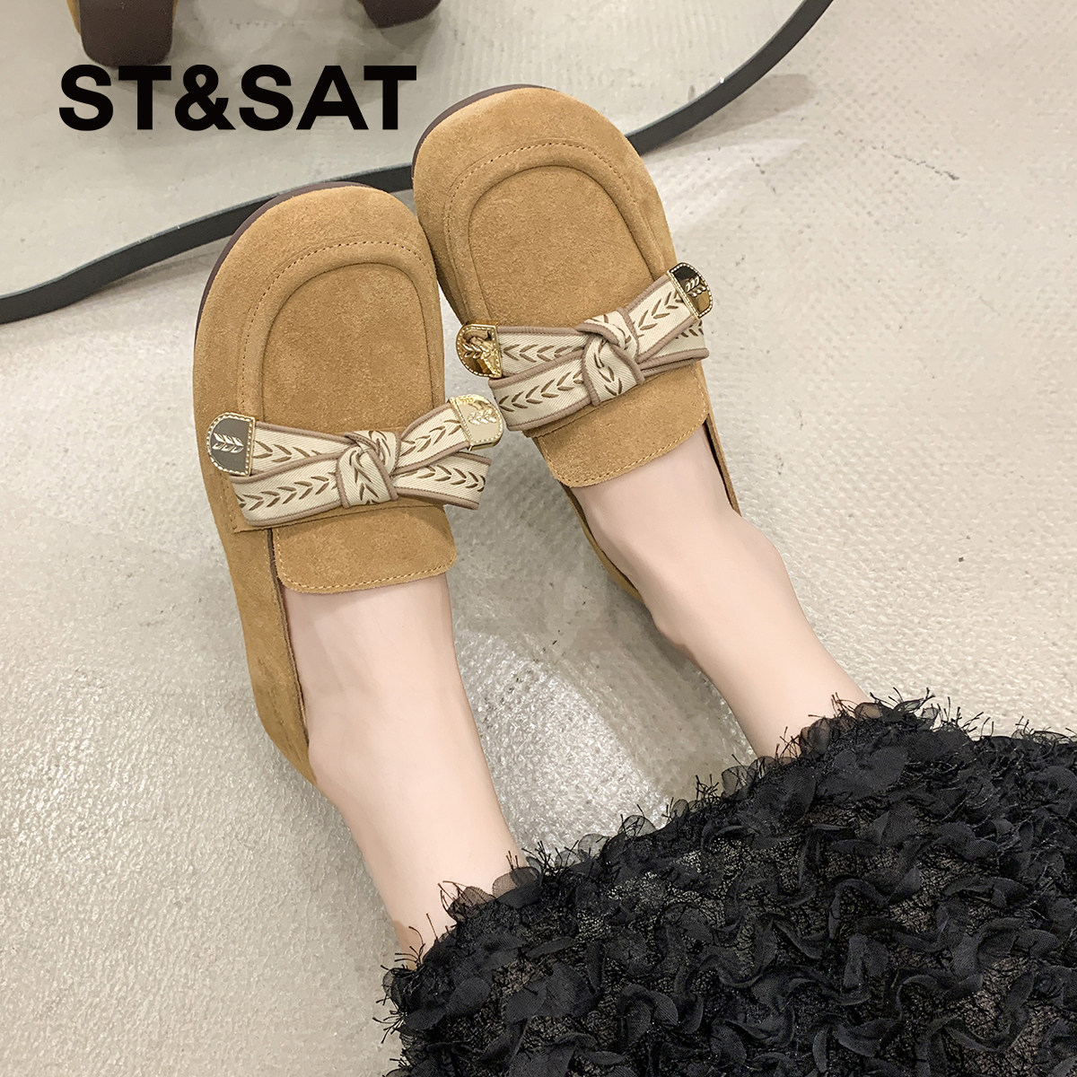 星期六真皮平底浅口单鞋女2026春季新款温柔风勃肯鞋豆豆鞋子乐福,女鞋,浅口单鞋,淘宝优惠券,粉丝福利购,淘宝优惠卷