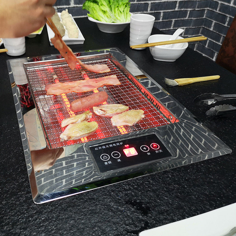 优选无烟电烧烤炉商用多功能黑金管防炭火烤串炉韩式自助烧烤桌椅