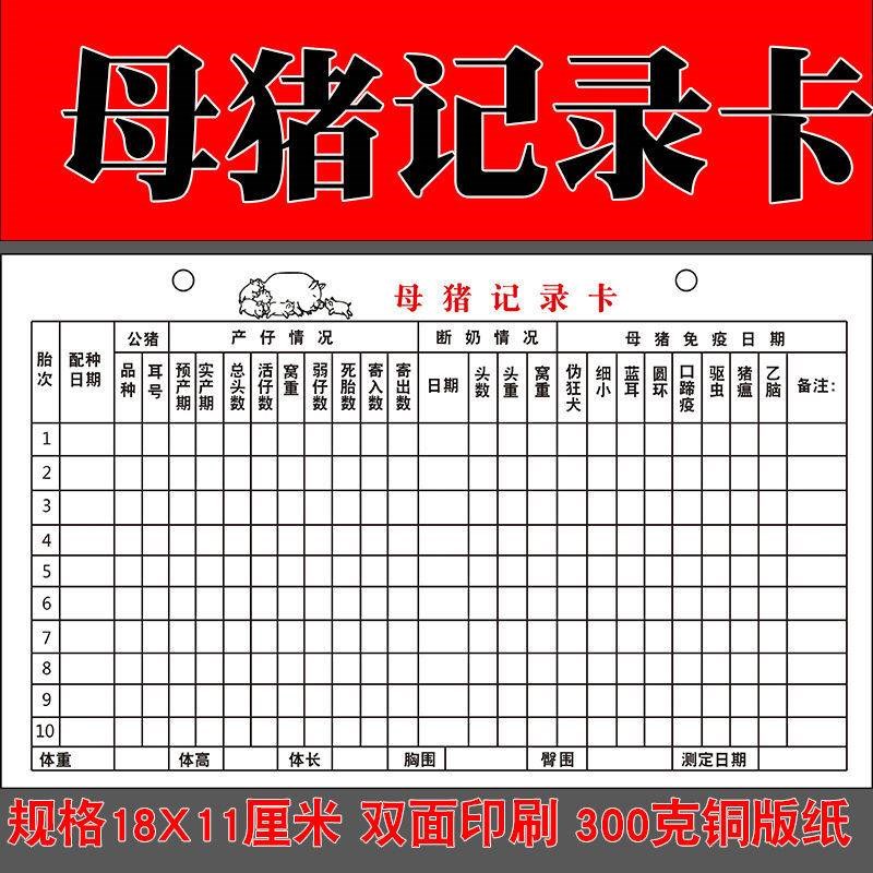 优选母猪记录卡分娩档案管理生产仔配种表猪场舍跟踪繁殖育肥猪防