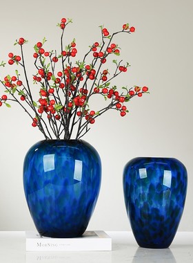 优选孔雀蓝艺术琉璃花瓶摆件现代轻奢客厅电视柜玄关隔断柜花器装