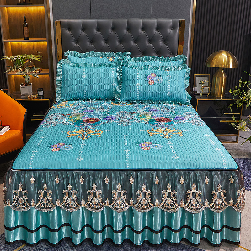 欧式乳胶凉席三件套可拆卸蕾丝公主风花边床裙款夏季空调1.8m软席