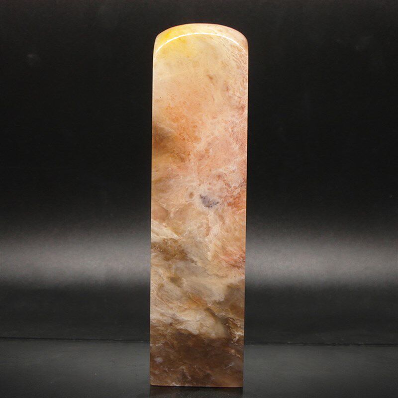 巴林石印章石料篆刻印章彩红花云水纹粉彩冻石32*32*129mm