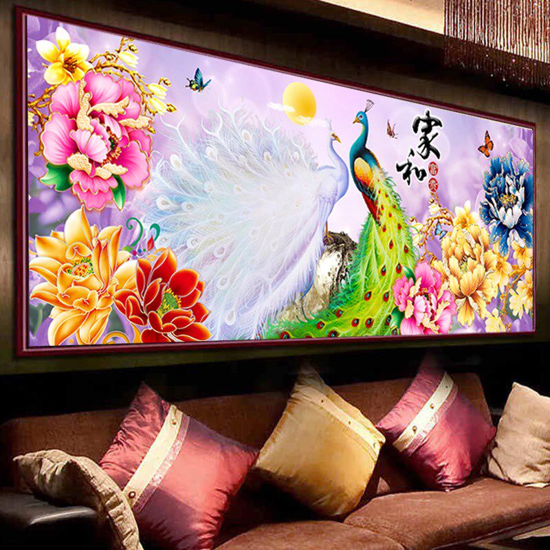 家和万事兴十字绣2023新款线绣客厅孔雀牡丹图大幅自己绣手工满绣