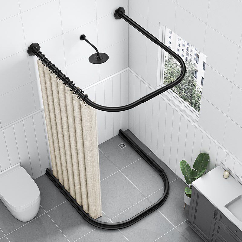 浴帘u型套装免打孔U形淋浴帘弧形卫生间防水浴室隔断帘浴帘杆