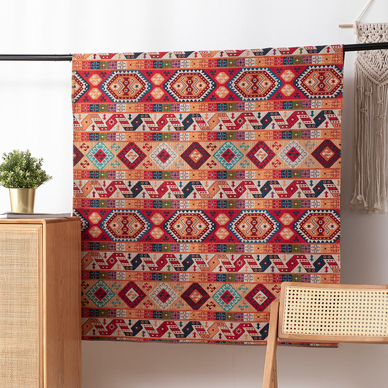 雪尼尔提花布料沙发面料窗帘桌布配色背景民族风面料手工布头加厚