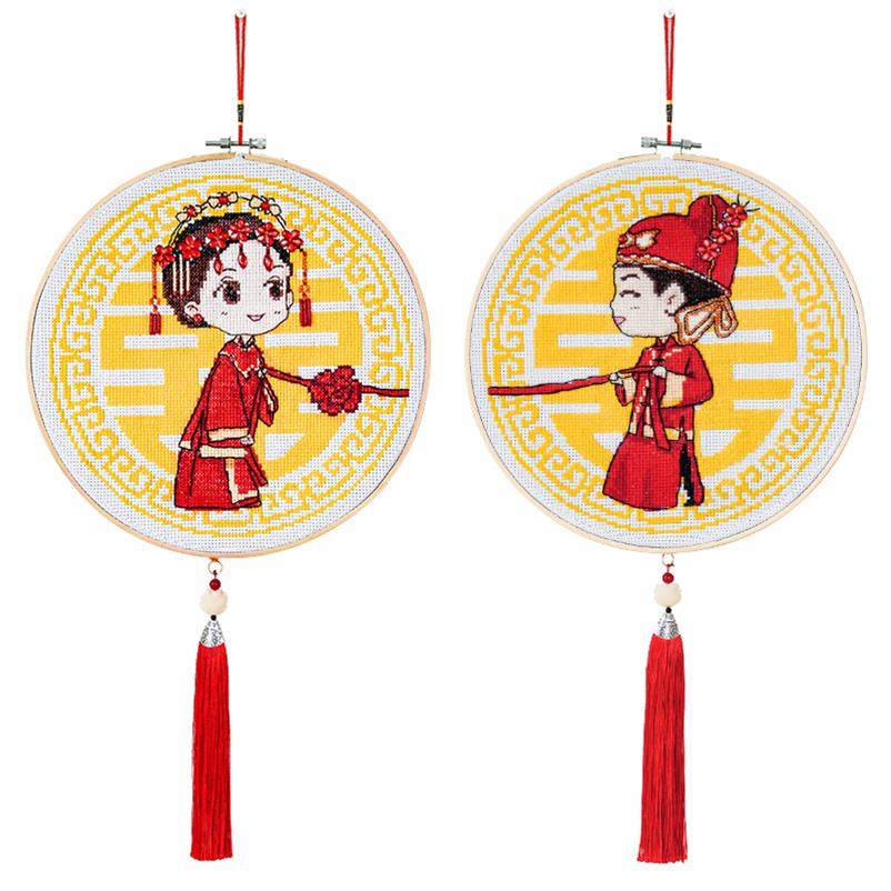 爱情流苏床头免装裱十字绣小件绣半成品挂件闺蜜新手贴珠通用简单