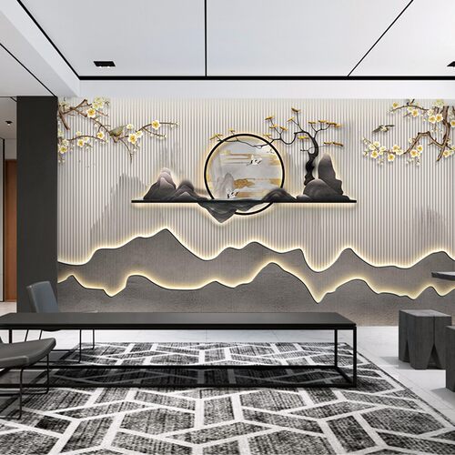 新中式竹木纤维集成墙板电视背景墙客厅沙发护墙板酒店茶室背景墙