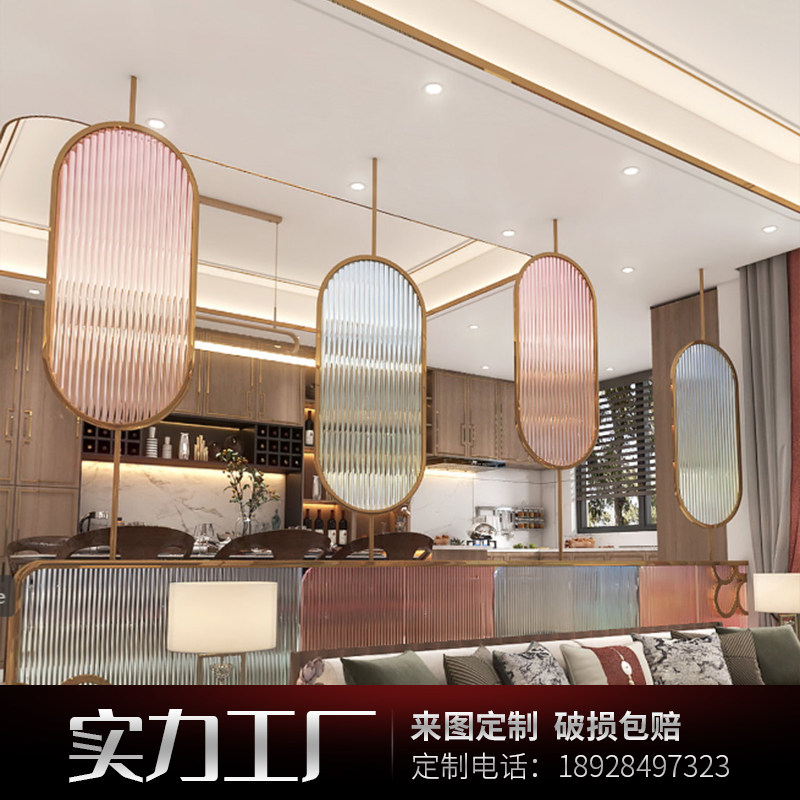 艺术玻璃棒棒糖夹丝夹胶铝合金不锈钢屏风客厅饭厅隔断钢化定制