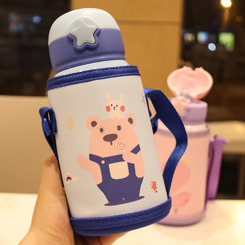 儿童316不锈钢保温杯带吸管学生幼儿园水杯可爱两用便携防漏水壶