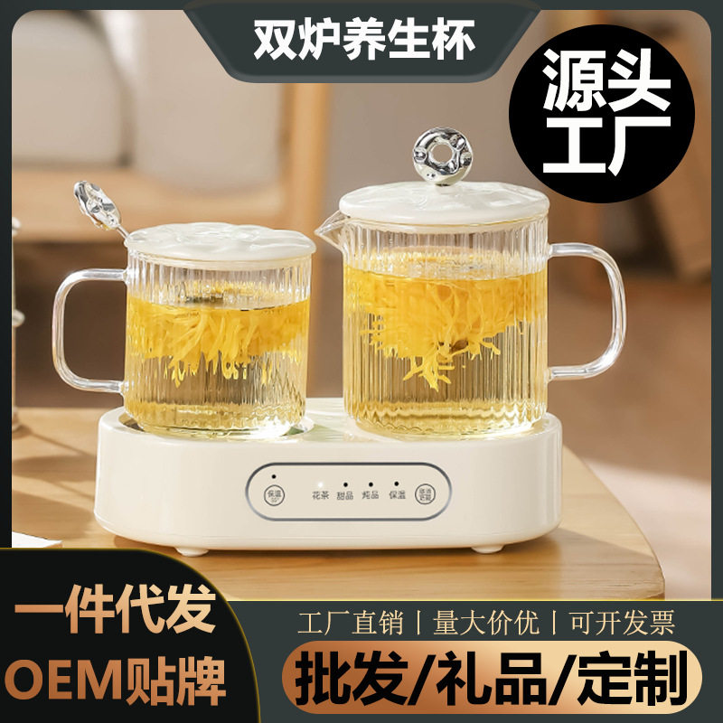 全玻璃养生壶杯办公室用小容量花茶甜品煮茶水果茶双炉牛奶养生杯