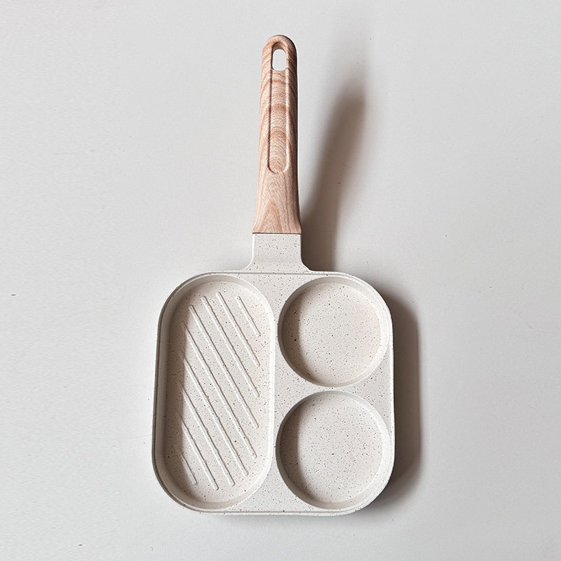 麦饭石带盖多孔炒锅家用不粘锅平底锅早餐煎锅汉堡迷你