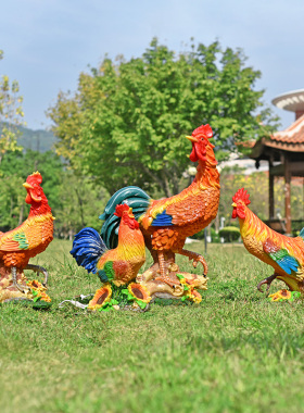 优选户外园林景观公园饭店农场仿真公鸡母鸡动物雕塑花园庭院装饰