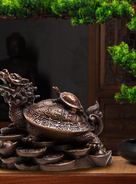 优选慈风阁风水纯铜龙龟摆件龙头龟母子龟招财鎮宅办公室客厅送梅