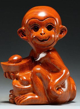 优选花梨木猴子雕刻摆件十二生肖猴红木头属猴花梨家居装饰工艺品