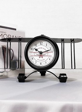 优选ins欧式铁艺桌面飞机时钟创意复古办公室卧室书房客厅装饰摆