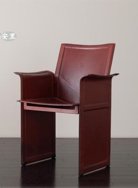 优选意式设计师金属马鞍皮扶手餐椅创意客厅靠背椅办公室接待洽谈
