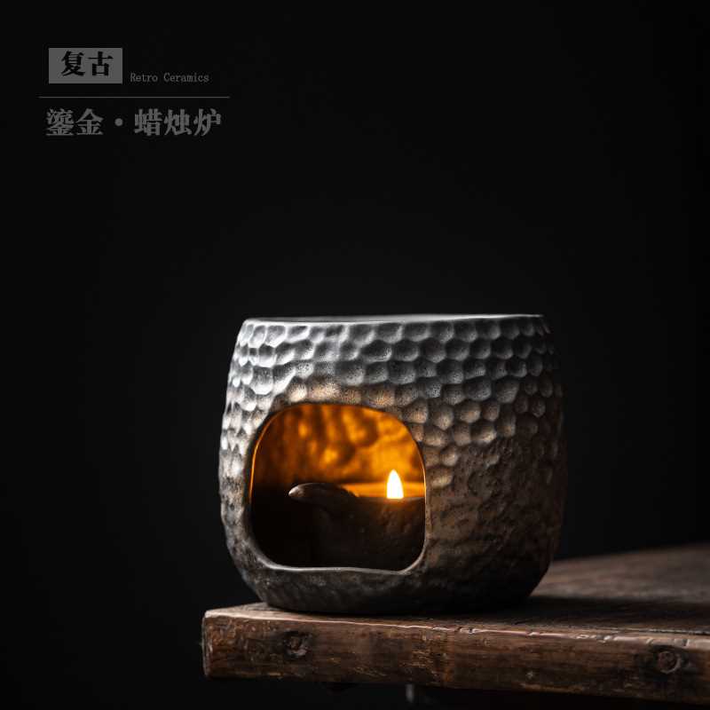 复古鎏金蜡烛炉家用温茶器中式陶瓷小型保温炉复古粗陶加热底座