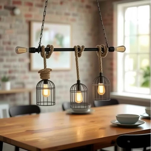 复古工业风铁艺酒吧餐厅咖啡厅餐桌吧台创意个性水管/竹筒麻绳灯