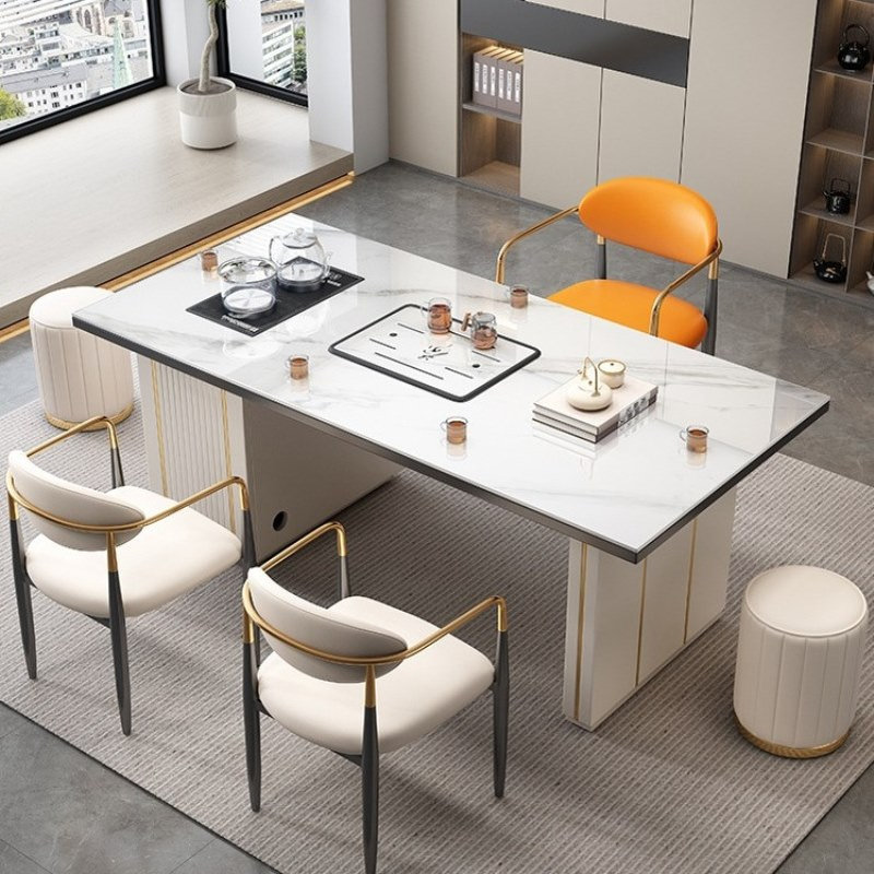 茶桌茶台简约家用泡茶桌轻奢现代高级感客厅办公室岩板茶桌椅组合