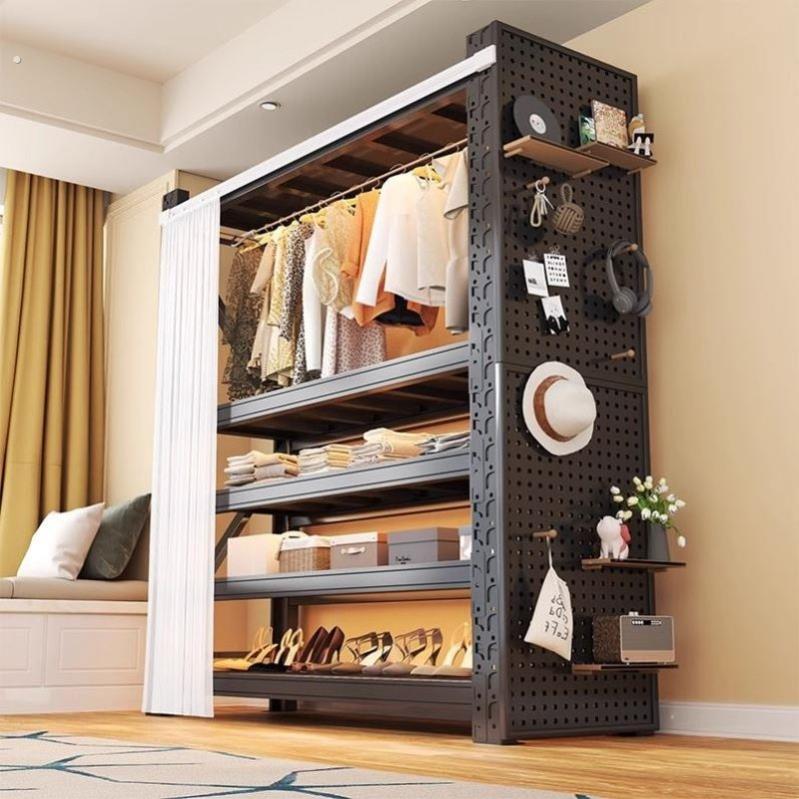 家用简易衣柜钢制货架开放式挂衣架出租房宿舍衣帽多功能收纳层架