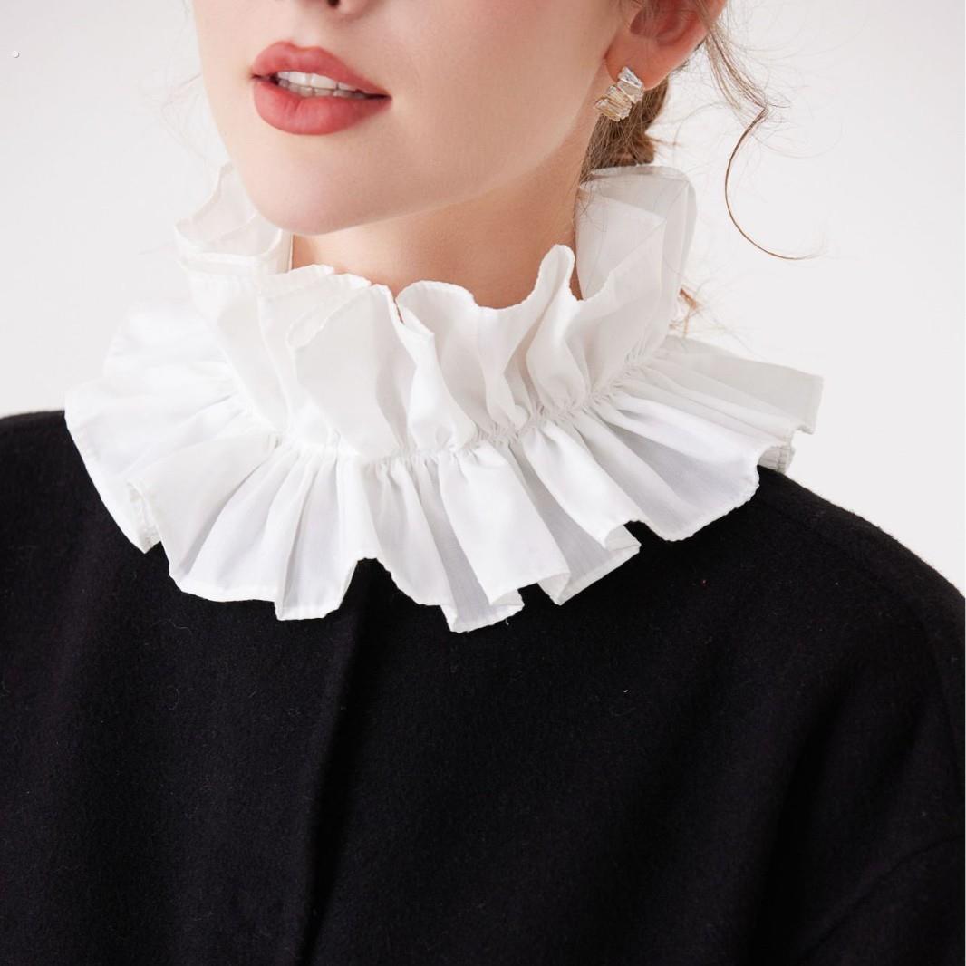 洋气褶皱护颈衣领木耳边减龄假领子女百搭脖套覆古颈围花边装饰领