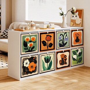 精选方格布艺收纳箱大容量卡莱克格子柜抽屉整理盒家用折叠收纳筐