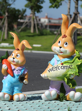 户外树脂仿真动物卡通兔子 花园庭院园林景观雕塑工艺品装饰摆件