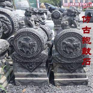 石雕门墩一对抱鼓石家用仿古青石狮子麒麟貔貅门口摆件石鼓院子门